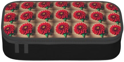 Unkhtt Trousse à crayons rétro en bois avec imprimé dahlia rouge 21 x 5 x 9,4 cm, Noir , Taille unique
