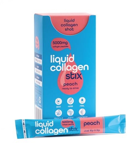 Liquid Collagen Stix, Hydrolyzed Collagen Peptides, Grass-Fed Bovine Collagen Supplements for Women & Men, High Protein Supplement for Joints, Hair, Skin and Nails (Pack of 14, Peach)