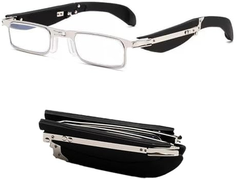 Generisch Faltbare Lesebrille für Herren Damen, kompakte Leser blaues Licht tragbare Blue Light Blocking Glasses(Black Silver,2.5 x)