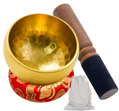 Hoypeyfiy Tibetische Klangschalen-Set, Handgefertigte Schale mit Holzschlägel und Kissen, 8 cm Klangschale für Meditation, Entspannung, Einzigartige Geschenke für alle Anlässe