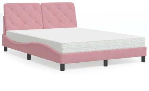 Mandloder Sängklädselsäng med madrass, rosa sammet 120 x 200 cm, vågformsdesign, komfortskummadrass H2/H3, furutam, sovrumsmöbler