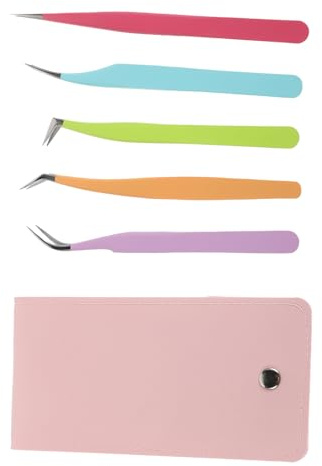 Zerodeko Juego de Pinzas para Pestañas de Acero Inoxidable de Alta Precisión 5 Piezas Estuche de Piel Herramientas Ergonómicas para Extensiones y Aplicación de Pestañas Postizas Kit