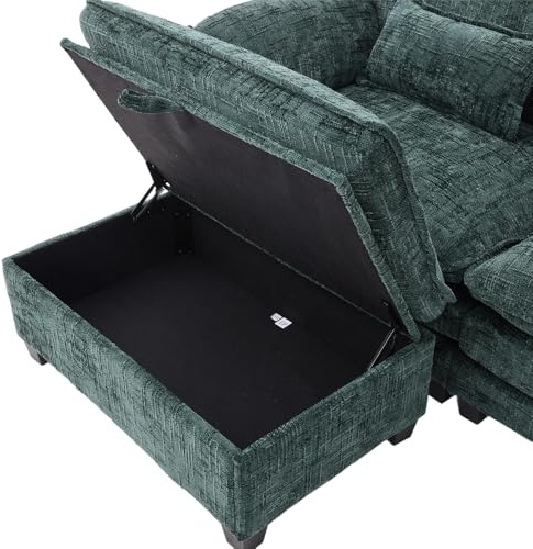 Elegans, modern 2-sitsig soffa i chenille för vardagsrum och hemmakontor – bekväm med skum och minnesskum, USB-port, sidoficka och modulära pallar