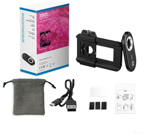 Kit di lenti per microscopio, obiettivo macro 3 in 1 con luce LED per smartphone, ingrandimento 100x, 150x, 200x, per fotografia naturalistica e progetti fai da te (200X)