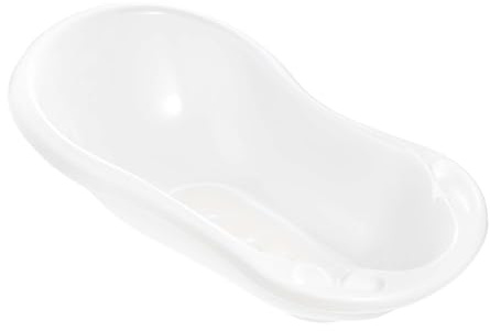 keeeper maria Ergonomische Babywanne, Pure, 84 x 49 x 29 cm, Weiß | Einfacher Gummistöpsel, Vorrichtung für einen Ablaufschlauch, Integrierte Ablageflächen für Seife, Stabiler Stand