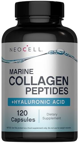 NeoCell Marine Collagen Peptides Capsules | 120 Pills | with Hyaluronic Acid | Plus Vitamin C | for Women and Men