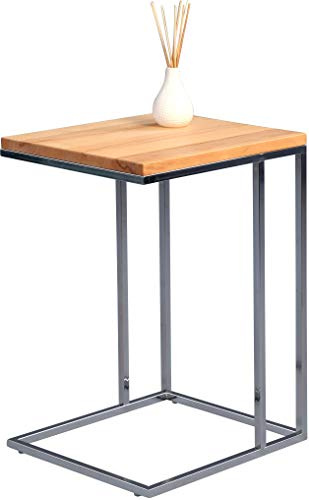 M2 Kollektion Beistelltisch Odis, Gestell Metall verchromt, Deckplatte Kernbuche massiv geölt, 22mm stabverleimt