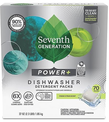 Seventh Generation Dishwasher Detergent Packs, Ultra Power Plus Citrus Scent, 70 Count