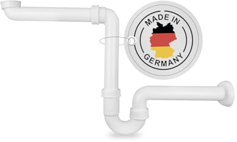 AQUADE Raumsparsiphon Küche 1 1/4 Zoll x 40 mm mit Waargerechtem Abgang - Waschtisch Siphon Kunststoff Weiß - Platzsparender Siphon Geruchsverschluss für Bad Waschbecken Sanitäranlagen