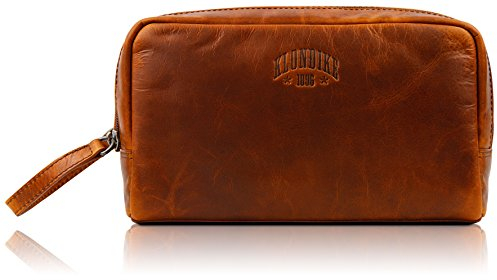 Klondike 1896 Echtleder Kulturtasche 'Tad',robuster Kulturbeutel aus echtem Leder für Damen und Herren, Cognac