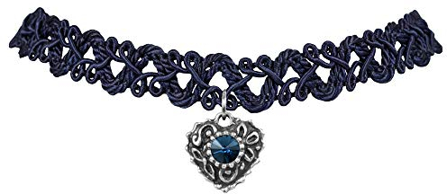 LUISIA Spitzen Kropfband Malina mit Herzanhänger - Dunkelblau