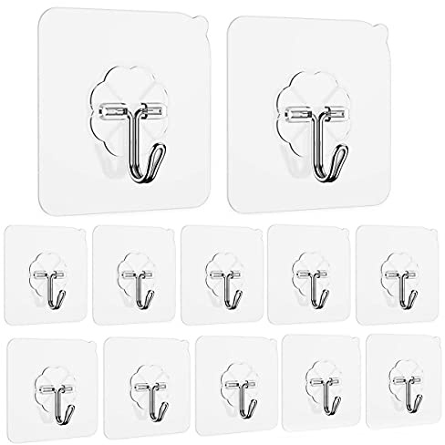 Ayssny Adhesive Hooks Wall Hooks 44 lb/ 20 kg(Max), Heavy Duty Coat Hooks Waterproof and Oilproof Seamless Hooks, Reusable Hooks for Hanging Bathroom