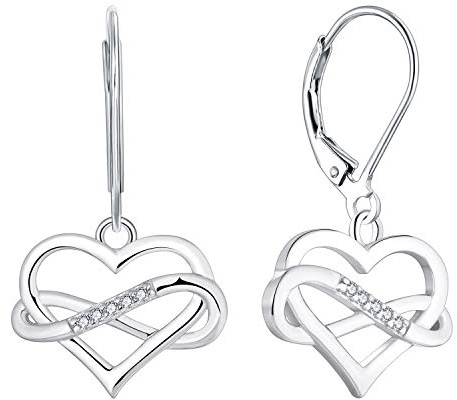 JO WISDOM Kvinnor hjärta oändliga örhängen, 925 sterling silver dinglande droppörhängen 3A Cubic Zirconia smycken för kvinnor, Kubisk zirkonia, Kubisk zirkonia