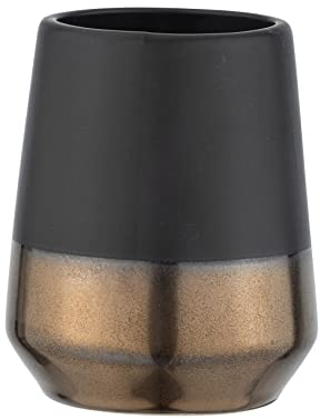 WENKO Zahnputzbecher Brandol, hochwertiger Zahnbürstenhalter für Zahnbürste und Zahnpasta aus hochwertiger Keramik, Ø 8 x 10 cm, Schwarz/Kupfer