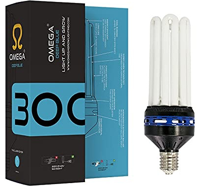 Omega 300W CFL Grow Light Bulb – 6400K Blue Spectrum for Vegetative Growth – Energy Efficient Cool Lamp for Cuttings, Clones & Seedlings – E40 Fitting