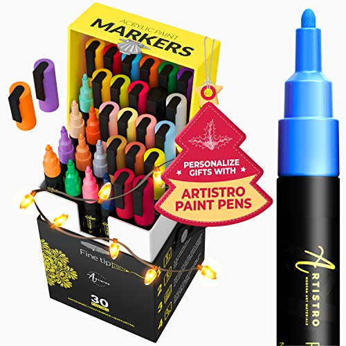 Acrylstifte, Acryl Stifte zum Bemalen von Steinen, Felsen, Keramik, Glas, Holz, Tassen, Metall, Stoff, Leinwand DI - 30 Acryl Marker, 22 Grundfarben, 5 Pastell, 3 Metallic, Feine Spitze 0,7mm