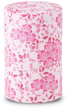 NOREN Tea caddy for loose leaf tea japanese washi paper 100g capacity (Oboro Sakura Pink) tea caddies tea tin tea canister