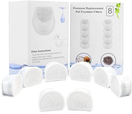 Ersatzfilter für PetSafe Katzenbrunnen, 8 Stück Ersatz Aktivkohlefilter | Haustier Trinkbrunnen Filter für PetSafe Drinkwell Avalon Pagoda 2 Gallon Sedona Seascape Seaside Butterly Katzenbrunnen