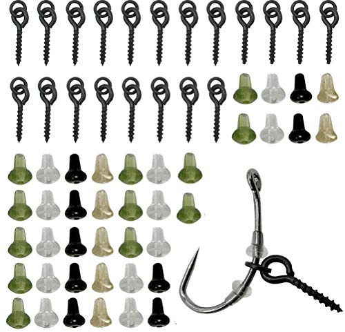 Kohyum Angelhaken Set 40 Stück Karpfen Rig Ring Stopps mit 20 Stück Boilie Köderschraube Angelzubehör Fischköder Ring Schwenkkarpfen Einem Kreis Köder Jig Haken Angelgerät Zubehör