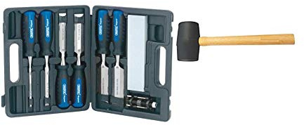 Draper Expert 88605 8 Piece Wood Chisel Set & 51095 Rm956/2 Rubber Mallet with Hardwood Shaft, 400g, Blue