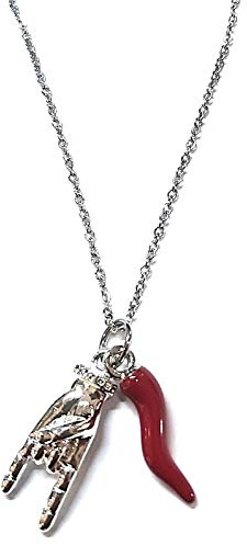 Halskette für Damen und Herren mit Anhänger Horn Glücksbringer und Geweih aus Stahl, Farbe Silber, personalisierbar, inklusive Geschenketui