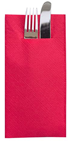 Sovie HORECA Besteckserviette in ROT, Tissue Deluxe®, 4-lagig, 40 x 40 cm, 1/8 Falz, 75 Stück – Hochwertige Einweg-Bestecktaschen für Gastronomie, Events, Catering, festliche Tischdekoration