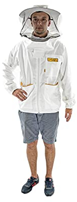 LYSON Imkerjacke aus Mesh und Baumwolle Imkerbluse mit abnehmbarem Hut belüftet Professionelle Imkerbekleidung, Imkerjacke mit Reißverschluss Grösse XL