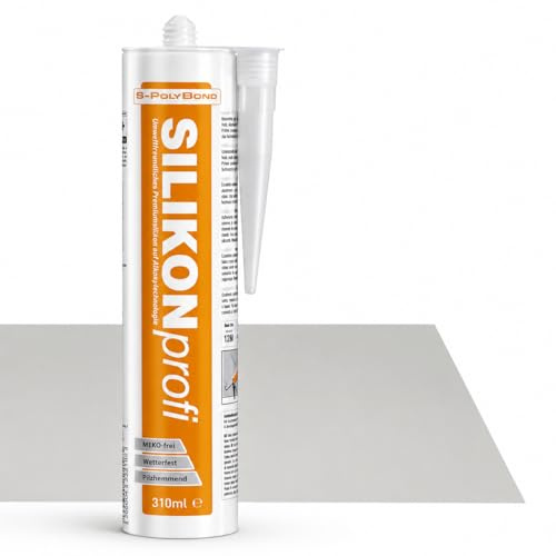 S-Polybond® SILIKONprofi, Alkoxy- Silikon 310ml Kartusche Dichtstoff für Innen-und Außen, Bad, Küchenbereich, Bausilikon, uvm. MEKO frei (lichtgrau RAL7035, 1x Kartusche)