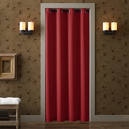 XTMYI Red Curtains for Bedroom Entryway,80 Inch Length,Blackout Privacy Sliding Door Curtains for Doorway PationWaterproof,Thermal Insulated Vintage Luxury Curtains for Living Room Closet