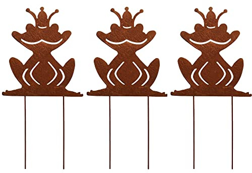 UNUS Garden Frösche Gartenstecker 3er Set, Gartendeko Froschkönig | Rostoptik, Roststecker aus Edelrost Metall, Rost Deko für Garten Terrasse Balkon Groß