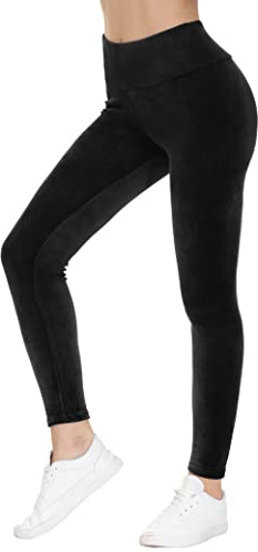 COZZIPLUS Women Velvet Legging- Stretchy High Waisted Buttery Soft Velour Legging (Black, S)