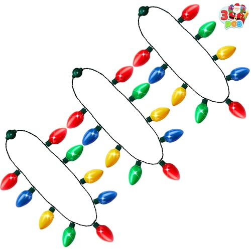 JOYIN 3 Packs Christmas Necklace LED Light Up Necklaces 9 Bulbs LED Holiday Party Favor Costume Accessories for Christmas Xmas Favor Party Supply
