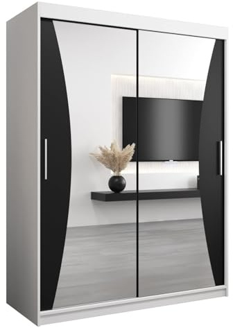 ABIKSMEBLE Armoire Monaco Avec Porte Coulissante Miroir - Dressing Adulte - Penderie Vêtement - Garde Robe - Placard 2 Portes - Closet