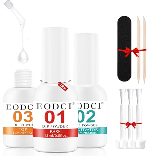 EODCI Dip Powder Liquid Set,15ml Large Capacity Dipping Powder System Essential Set with Base & Top Coat,Dip Activator, No Need Nail Lamp Cured,Good for Nail Salon and Beginners