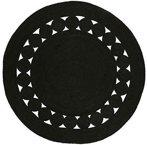 THE PIKKU INTERNATIONAL - Rug Round Jute Hand Woven Circle Design Area Rug Black Color Carpet (4 X 4 Feet)