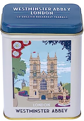 New English Teas Westminster Abbey Tea Tin - 40 Tea Bags | English Breakfast Tea, London Souvenirs Gifts
