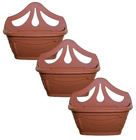 Q&H 42cm Venetian Wall Hanging Planter - Indoor Outdoor Garden Plant Basket Flower Pot - Sturdy Wall Fence Planters with Drainage Holes - Kitchen Herbs Mount on Window Balcony Railing (Terracotta, 3)