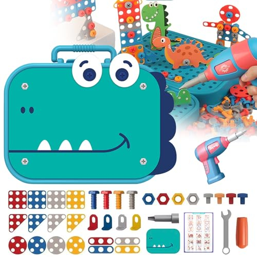 Aleevii Montessori Spielzeug ab 3 jahre，Mosaik Steckspiel Set，3D Puzzle Werkzeugkoffer Kinder Bausteine Pädagogisch Spielzeug Geschenke für Kinder 228 Stück