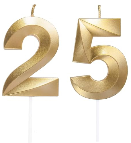 Velas de cumpleaños con números 25/52, velas doradas para cumpleaños, velas en forma de números, decoración para tartas de cumpleaños, fiestas, bodas, fiestas de empresa, aniversarios, cumpleaños