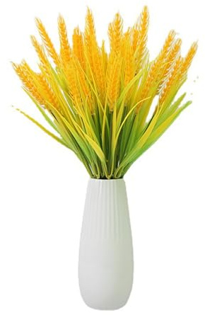 ulafbwur Planta artificial fácil de limpiar, 7 tenedores, orejas de trigo artificiales, ramo de plantas de arroz, simulado realista, no necesita agua, fácil de cuidar, decoración para interiores y