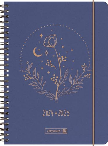 BRUNNEN Schülerkalender (2024/2025) „Moon Flower“, 2 Seiten = 1 Woche, A5, 208 Seiten, blau