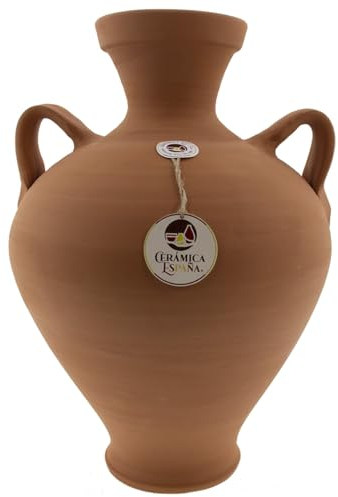 CERÁMICA ESPAÑA | Ánfora de barro tradicional | Ánfora de barro rojo Modelo A02 | 100% Hecho a mano | 8 litros | ECO | 27x27x42 cm