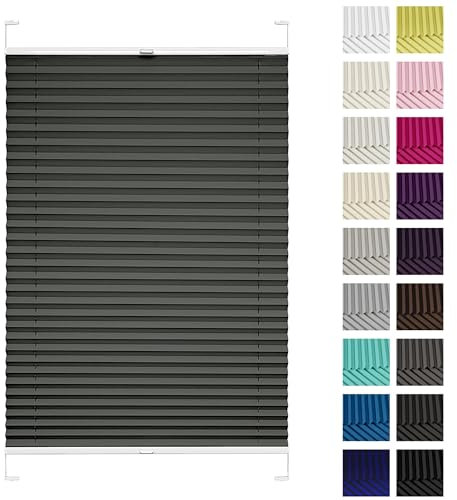 Rettika Plissee mit Bohren, Breite: 30 cm, Höhe: 50 cm, Anthrazit, Fensterrollo Sonnenschutz, Plisseerollo innen, Rollo für Fenster mit Bohren