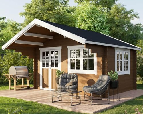 McGaRDEN Der Gartendiscounter Gartenhaus Holzhaus Blockhaus Laube 4x3m 44mm mit Fußboden Dachüberstand