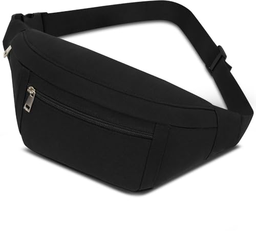 Bauchtasche Gürteltasche für Herren Damen, Wasserdicht Stylisch Nylon Unisex Bum Waist Fanny Pack Hüfttasche für Outdoor Sport Reise Wandern Hundetraining (Schwarz)