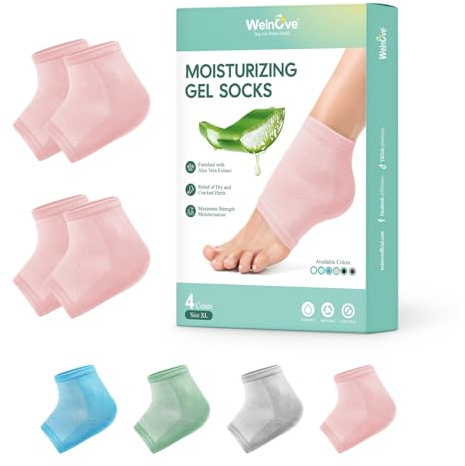 Welnove Moisturizing Heel Socks - 2 Pairs Aloe Vera Extract Infused Gel Lining for Dry Feet - Cracked Heel Repair Treatment - Cotton Socks for Women Men Foot Care (Pink)