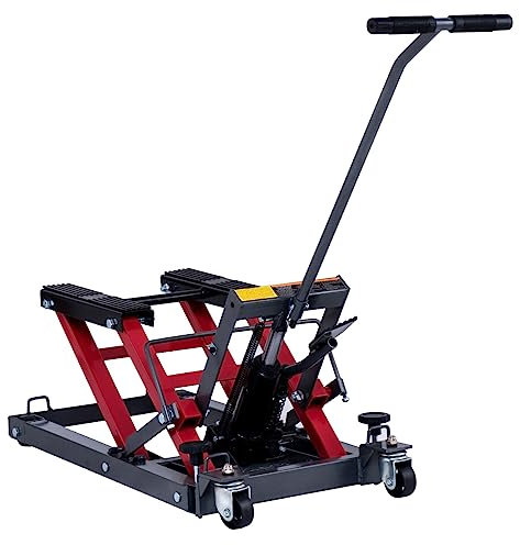 Cric de Levage hydraulique pour Moto en Acier, capacité de 1 500 LB, cric de Levage à Ciseaux avec Roues et poignée, Support de Levage Portable à Commande au Pied, Table élévatrice de Moto pour VTT