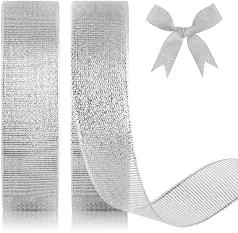 GXFCING Organzapand silver 20 mm brett, 44 meter glitter presentband jul band för presentförpackning, hantverk, födelsedag, dop, bröllop