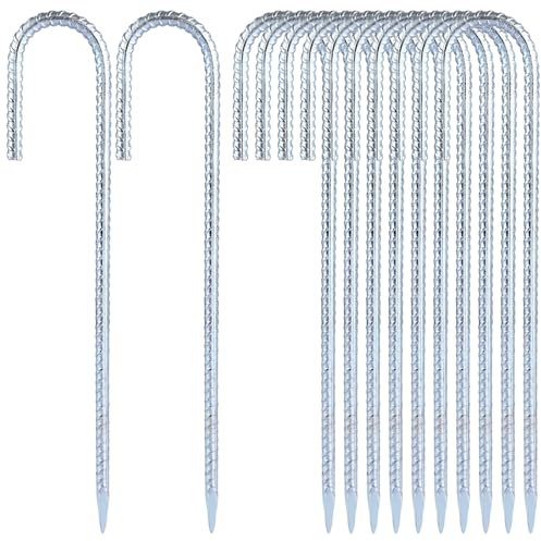 YAYODS 30PCS Heavy Duty Tent Pegs, 30cm/12 Inch Galvanised Steel Rebar Stakes, J Hook Ground Anchors for Football Goal Tent Trampoline Fences