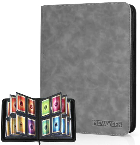 MewVeer Raccoglitore Carte, Album Top Loader Card Binder Contiene 112 Top Loaders, 4 Tasche, Raccoglitori Carte Collezionabili per Carta YGO/PTCG/MTG/TCG, Grigio (Non per carte SENZA un Top Loader)